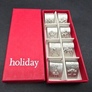 Vilmain Pewter Christmas Holiday Place Card Holders Set of 8 Made in USA Boxed
